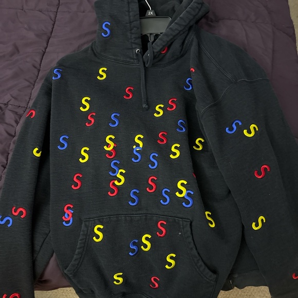 Supreme Black Embroidered S Hooded Sweatshirt Size Large